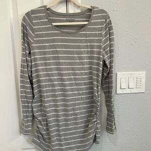 BumpStart Heather Gray Striped Long Sleeve Maternity Tee